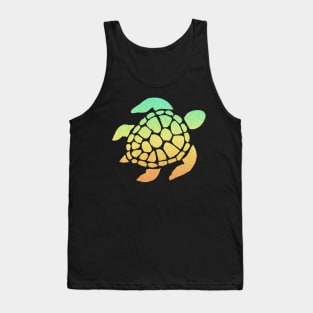 Pastel Orange Teal Ombre Faux Glitter Turtle Tank Top